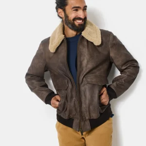 BLOUSON PILOT CUIR MARRON