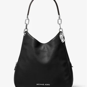 MICHAEL KORS Grand sac porté épaule Lillie en cuir grainé Noir/Argent