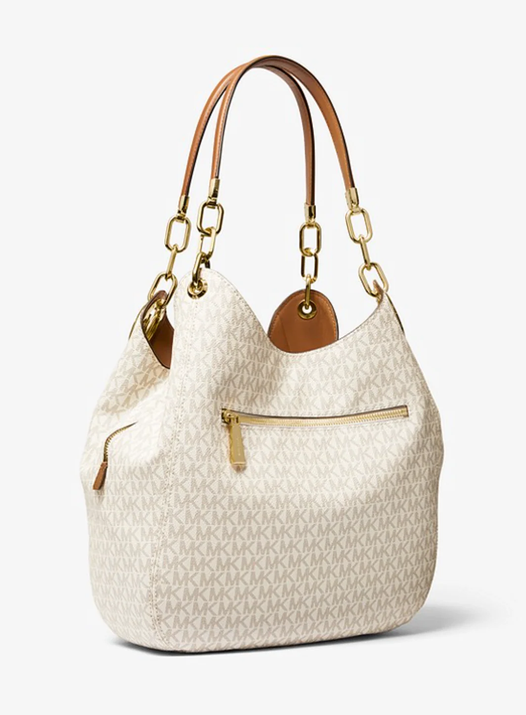 MICHAEL KORS Grand sac porté épaule Lillie en cuir grainé Vanille/Noisette – Image 3