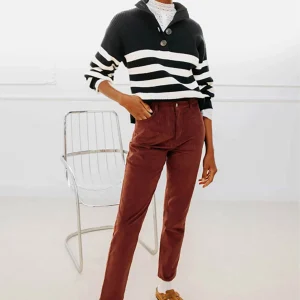 Pantalon en velours droit rouge brique