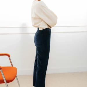 Pantalon velours droit bleu nuit