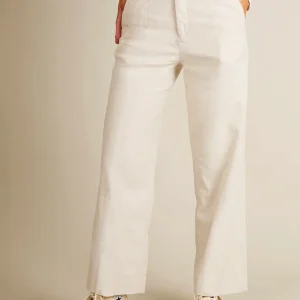 Pantalon flare coton-lin écru