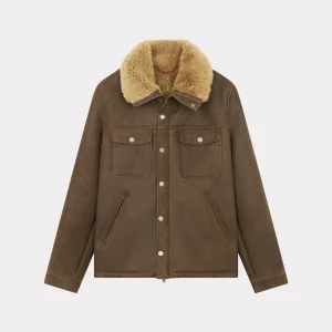 BLOUSON EN CUIR V-SHEARLING MARRON